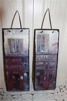 2 SLATE WALL PLAQUES - THEATRE AND WINE CAFE