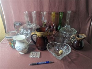 Candy Dishes, Syrup Dispenser, Glass Basket,