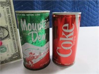 (2) CocaCola & Mountain Dew Steel Soda Cans