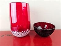 Ruby Red Glass Vase and Bowl as pictured