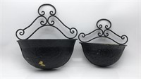 2 Wall Hanging Planters Metal Brown