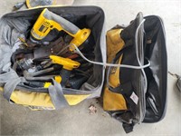 2 DeWalt cordless drills chargers 2 bags hammers