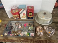 Vintage cracker tins , cake pan and molds, bake