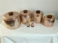1950'S COPPER KITCHEN CANNISTER SET w S&P SHAKERS