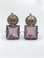 Vintage Sterling Purple Glass Screw Back Earrings