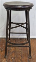 Vintage Stool, Metal Frame w/Wood Seat