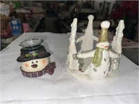 2-SNOWMAN CANDLE HOLDERS