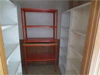 3 wooden shelves & 2 metal stands