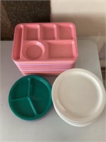 Assorted school trays glass and plastic plates