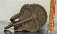 Vintage wood, metal barn pulley
