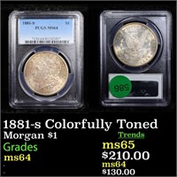 PCGS 1881-s Colorfully Toned Morgan Dollar $1 Grad