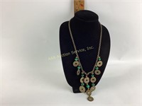 Antique Chinese coin & malachite bead necklace