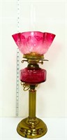 Vintage 26in brass/cranberry parlor lamp