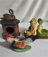 Book ends,rooster planter and Swan