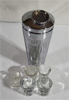 Martini shaker and shot glasses