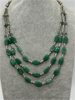 Fine Sterling Silver Natural Jade Necklace