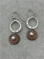 Sterling Silver w/ Brass & Pearl Earrings