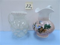 9" White Opalescent Coin Dot Victorian Pitcher &