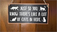 Wood sign, lots of cats warning 8x4 new