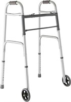 Medline Two-Button Folding Walker with Wheels, 5-I