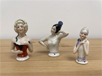3 French Porcelain Half Doll Pincushions