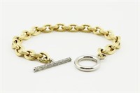 18K Gold Italian Link Bracelet With Diamonds