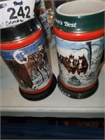 2 BUDWEISER CHRISTMAS SCENES BEER STEINS