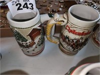 2 X'S BID BUDWEISER BEER STEINS- CHRISTMAS SCENES