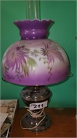24" ELECTRIFIED OIL LAMP WITH PURPLE FLORAL SHADE