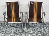 Vtg Zip-Dee Folding Chair Brown Orange Stripe Wood