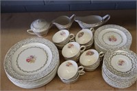 46 piece Trench Saxon China 22 kt Gold Lace Dinner
