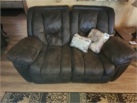 Comfy reclining love seat 72" w, well loved, w/...