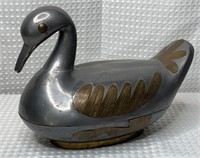 Vintage Pewter & Brass 10” Duck Trinket Box