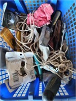 Blue basket of assorted tools
