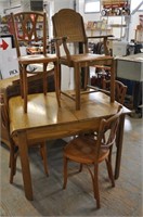 Vintage "waterfall" dining table, chairs lot