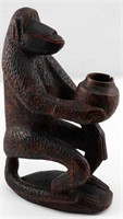 VINTAGE CARVED WOODEN MONKEY WITH BOWL