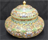 Chinese cloisonne covered jar approx 8" in