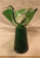 Green Glass Art Deco Mini Vase Hand Blown