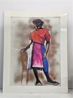 SIGNED WATERCOLOR AND SPRAY PAINT OF A WOMAN