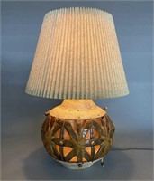 Midcentury Pottery Lamp Lighted Openwork Base