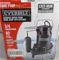 Everbilt Sump Pump 3/4 Hp Cast Iron