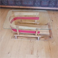 Wooden Sled Coffee Table - Glass Top