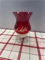 LENOX ETCHED GLASS VASE RED TO CLEAR