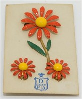 Vintage DuBarry Flower Red Yellow Enamel Brooch