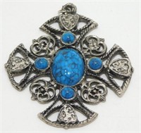 Vintage Faux Turquoise Maltese Cross Pendant