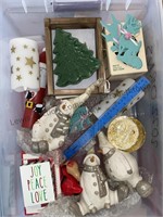 Tote of miscellaneous Christmas decorations