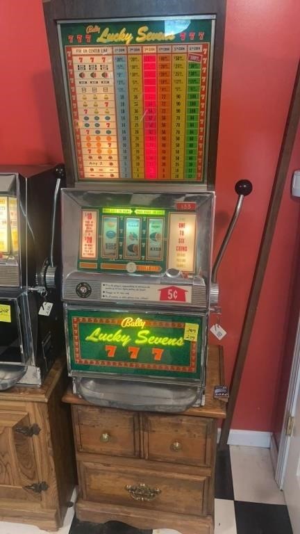 BALLY LUCK 7'S- 3 REEL 5 CENT SLOT MACHINE WORKS