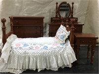 4 Piece Cherry Doll Furniture Made by Old