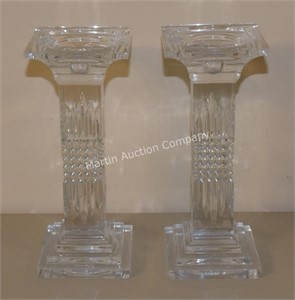 (K) Pair of 9" Crystal Pillar Candle Holders
