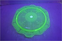 URANIUM GLASS FOOTED CAKE STAND